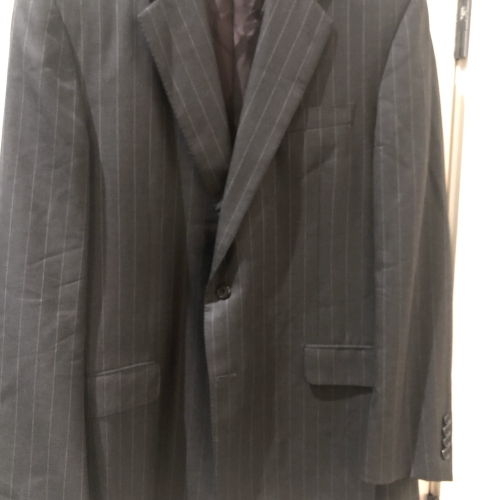 Hickey Freeman suit, gray pinstripes, 120s by Loro Piana.